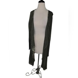 Free People Dark Green Open Cardigan With Raw Hem SZ M Like New